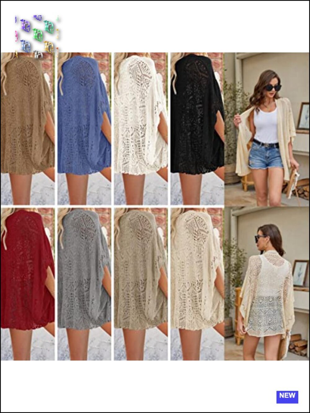 Open Front Kimono Crochet Cardigan Batwing Sleeve Lightweight Knit Sweater - Picture 4 of 6